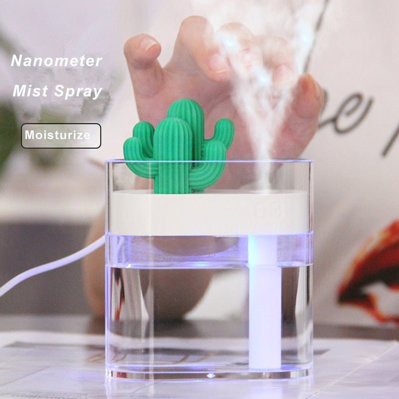 160ML Ultrasonic Air Humidifier Clear Cactus Color Light USB Essential Oil Diffuser Car Purifier Aroma Diffusor Anion Mist Maker - Yatta's